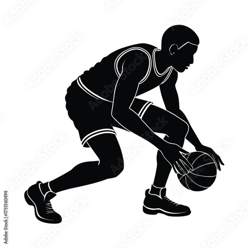 Silhouette of a basketball player dribbling with one hand