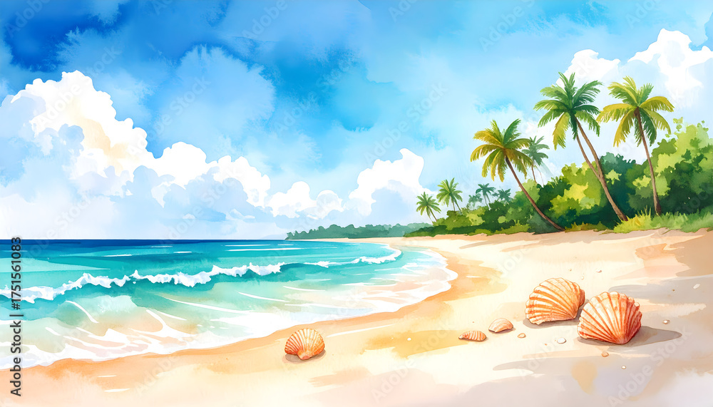 Obraz premium Tropical Beach Scene with Seashells