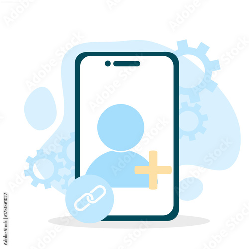 Illustration of invite friends by sharing a link. Flat style vector.