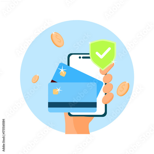 Illustration of transactions, concept of secure transactions, online delivery and payments.