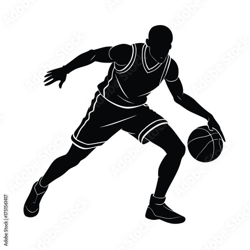 Silhouette of basketball player dribbling with white trim