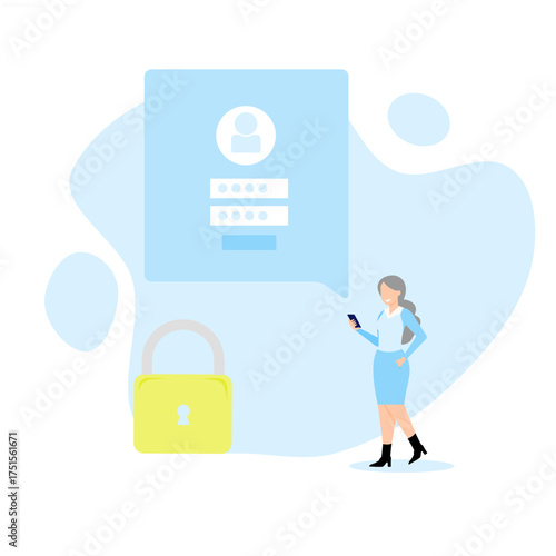 Illustration of a character registering or logging into an account.