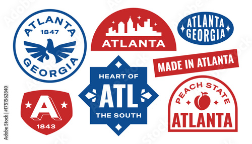 Atlanta georgia stickers travel collection. Set of US popular city badges.