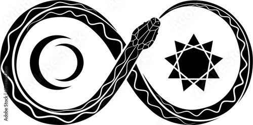 Ouroboros Snake Vector Illustration, a serpent eating its own tail, representing infinity, rebirth, and the cyclical nature of life.