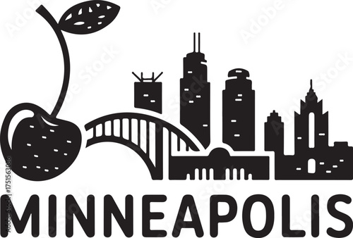 Minneapolis Skyline Illustration With Cherry On Clear