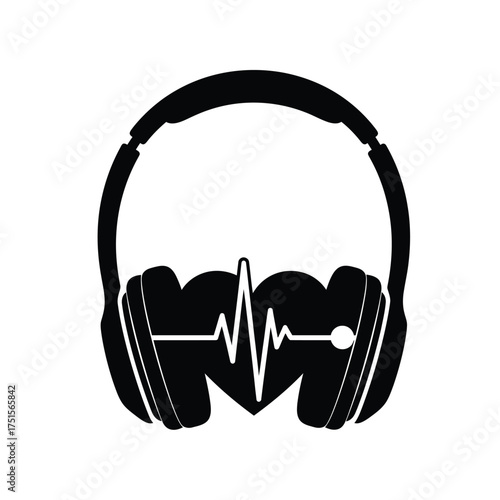 Black headphones with heart pulse graphic electrocardiogram