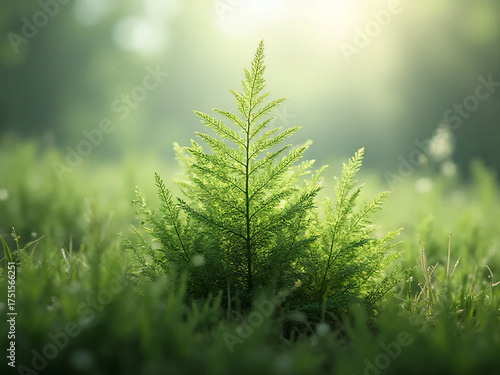Mature asparagus fern with delicate feathery foliage in field soft focus