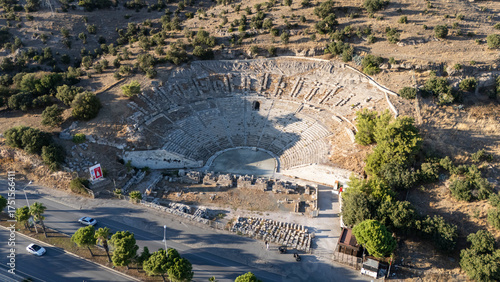 Ancient Theater of Bodrum from Above, Aerial View of Historical Amphitheater in Turkey