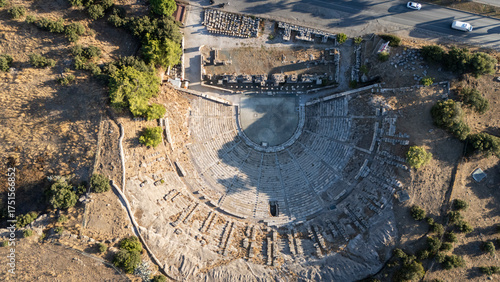 Ancient Theater of Bodrum from Above, Aerial View of Historical Amphitheater in Turkey