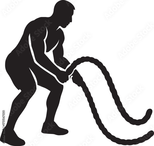Intense Battle Rope Slam Vector Silhouette – Power Workout Fitness Pose