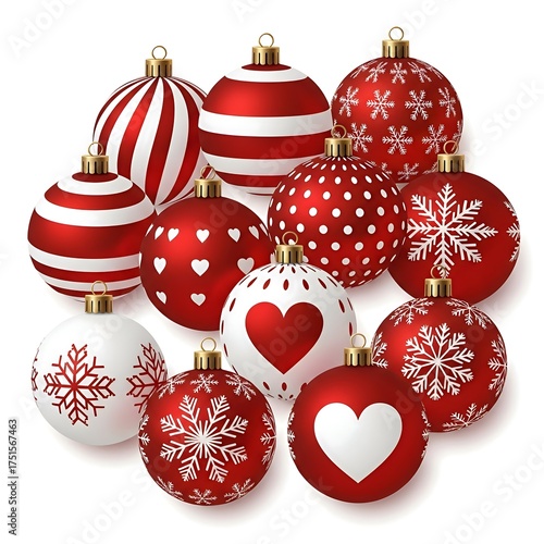 Festive Red and White Christmas Ornaments for Holiday Decor.
