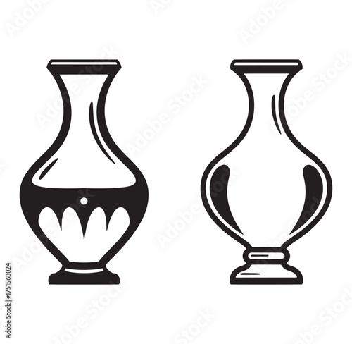 Elegant black and white vector illustration of two classical decorative vases