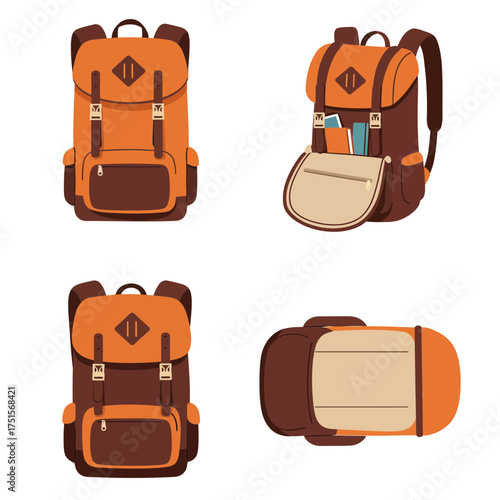 Travel Backpack and Sleeping Bag – Autumn Camping and Hiking Essentials Illustration