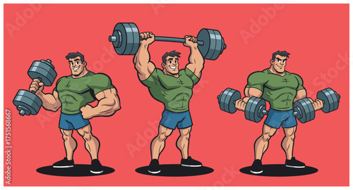 Muscular Man Weightlifting Exercises