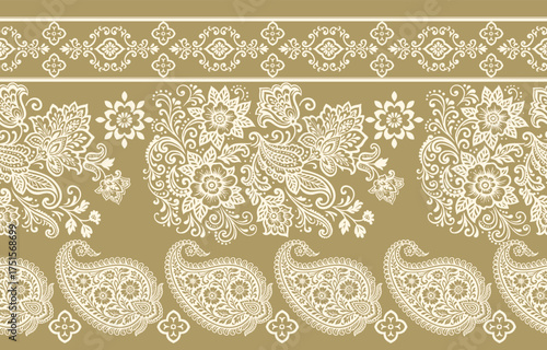 floral pattern vintage ethnic modern embroidery texture boho design vector illustration hand drawn pink flower motif branches leaves wallpaper seamless background border.	
