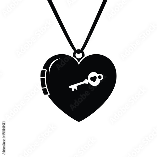 Black heart locket with key pendant on white background