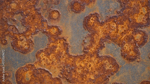 oxidized. Close-up of oxidized steel surface with intricate rust patterns, showcasing metallic weathering details under directional light. safety posters.