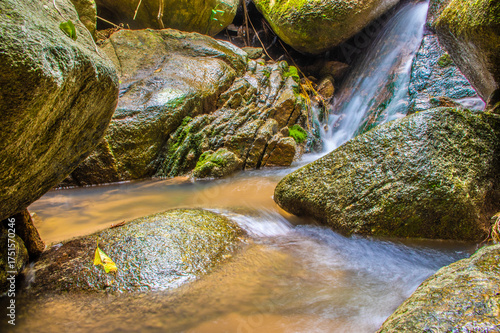 Water Flowing in the forest Waterfall, Thailand.