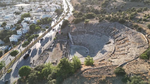 Ancient Theater of Bodrum from Above, Aerial View of Historical Amphitheater in Turkey