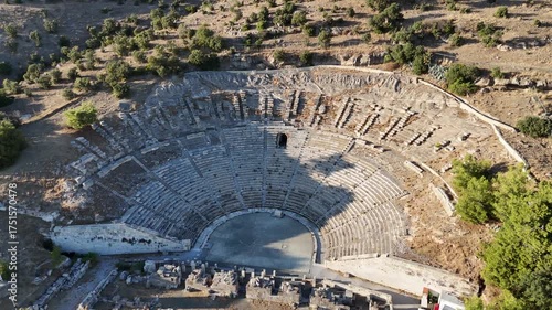 Ancient Theater of Bodrum from Above, Aerial View of Historical Amphitheater in Turkey