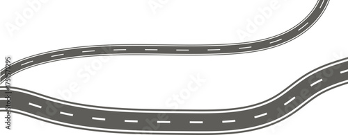 Wavy winding curves roads and horizontal path. Horizontal asphalt road template. Flat vector