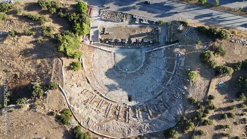 Ancient Theater of Bodrum from Above, Aerial View of Historical Amphitheater in Turkey