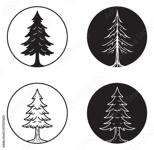 Simple and elegant pine tree icons for branding and logo design in vector format