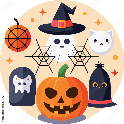 Spooky halloween icons collection festive celebration graphic elements vector