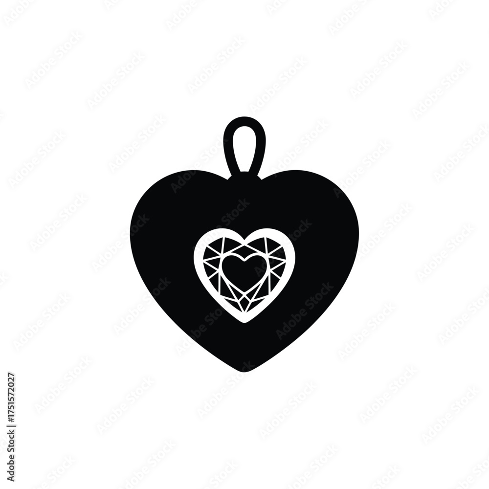 Fototapeta premium Black heart pendant with faceted gem cutout jewel