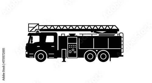 Robust fire engine truck silhouette with a fully extended ladder ready for an urgent emergency response