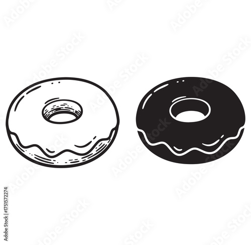 Simple vector illustration of a delicious donut in both positive and negative space art styles