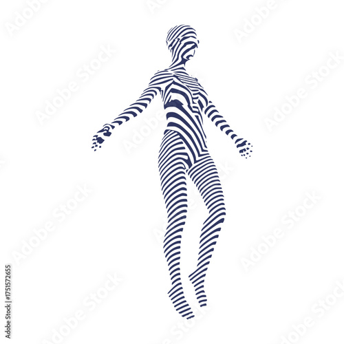 Illustration of a beautiful woman represented in stripes. Young attractive woman.