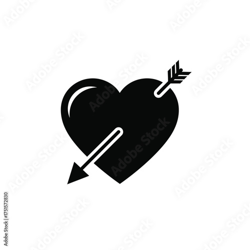 Black heart pierced by arrow icon love romance