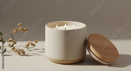 Wallpaper Mural Elegant white ceramic candle with a wooden lid, emitting a warm, inviting glow, perfect for home decor and relaxation Torontodigital.ca