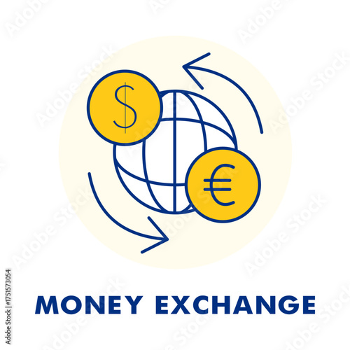 Currency Exchange Icon - Global Money Transfer - Finance Trade - Dollar Euro Outline Vector
