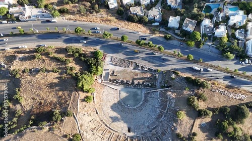 Ancient Theater of Bodrum from Above, Aerial View of Historical Amphitheater in Turkey