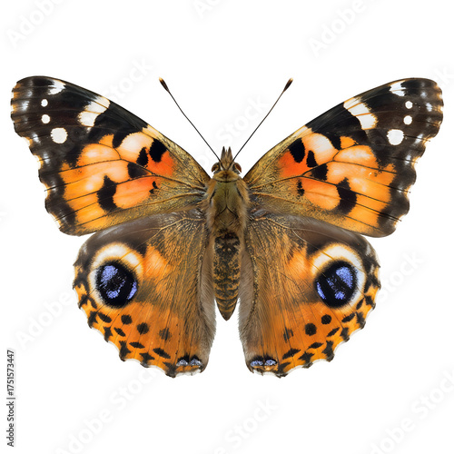 Detailed painted lady butterfly isolated on transparent background
