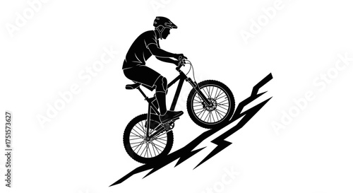 Dynamic action silhouette of a mountain unicycle rider navigating a challenging and rocky off-road trail