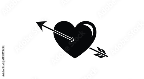 Black heart pierced by arrow silhouette love romance