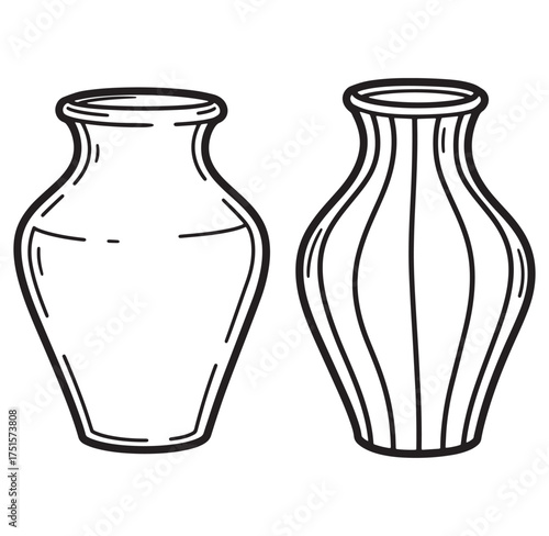 Two simple outline drawings of vases in black and white on a clean white background