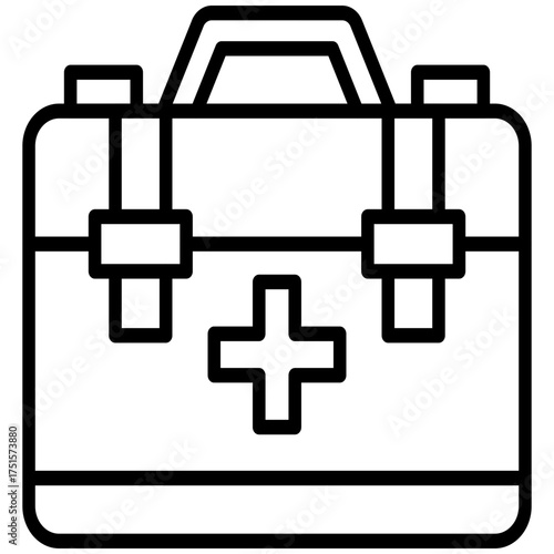The icon of a field first aid kit symbolizes humanitarian aid, lifesaving measures, and support services in conflict zones.