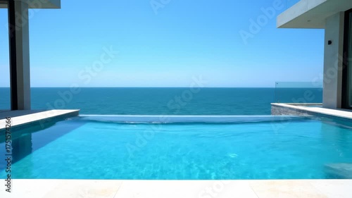 View of Infinity Pool and Ocean From Villa on a Sunny Day