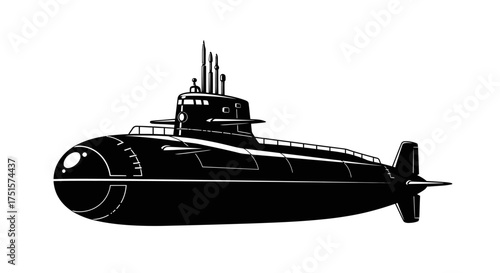 Mysterious and smooth silhouette of a deep-sea research submarine diving into the dark ocean depths