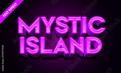 Mystic island editable text effect, fuzzy purple neon font, fantasy game title design