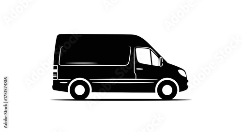 Practical and functional silhouette of a commercial delivery van on the road for courier and parcel service