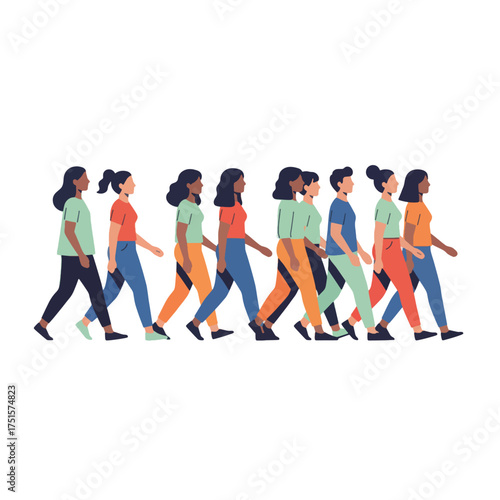 A Group walking together isolated on white background
