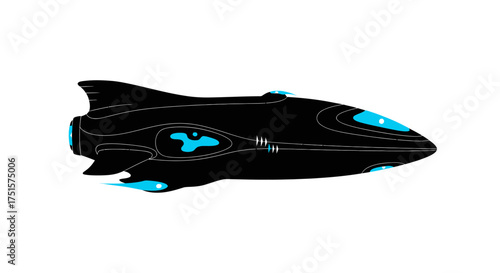 Futuristic subaquatic silhouette of a bio-luminescent deep-sea craft exploring the dark ocean trenches