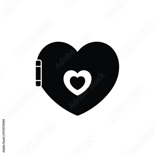 Black heart shape with white inner heart and hinge detail