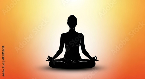 A silhouette of a woman in a lotus position against an orange gradient background, symbolizing peace, meditation, and the pursuit of inner harmony