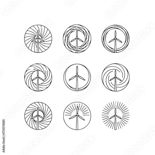 Wind turbines generate clean energy in circular patterns, symbolizing sustainable power and environmental responsibility, conveying a message of hope and innovation.